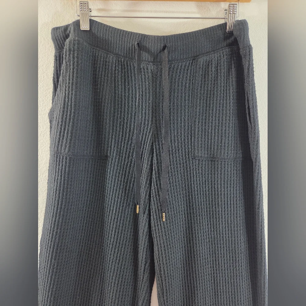 J. CREW Black Waffle Knit Cropped Wide Leg Cozy Lounge Soft Pajama Sleep Bottoms